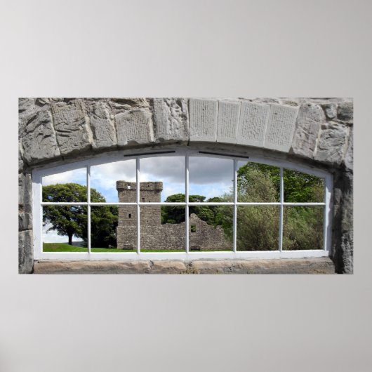 Arched Window mit View of Scottish Castle Poster (Vorne)
