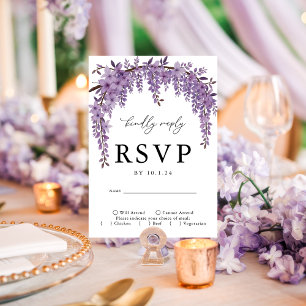 Arched Wisteria Branch Floral Wedding RSVP Card Karte