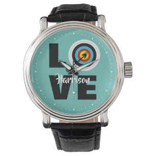 Archer-Liebe-Bogenschießen auf dem Zielbrett Pers Armbanduhr