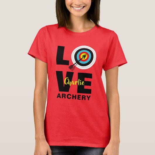 Archer-Liebe-Bogenschießen auf dem Zielbrett Perso T-Shirt (Vorderseite)