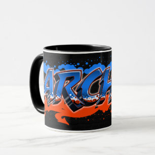 Archer Vorname Name Graffiti blue orange Tasse