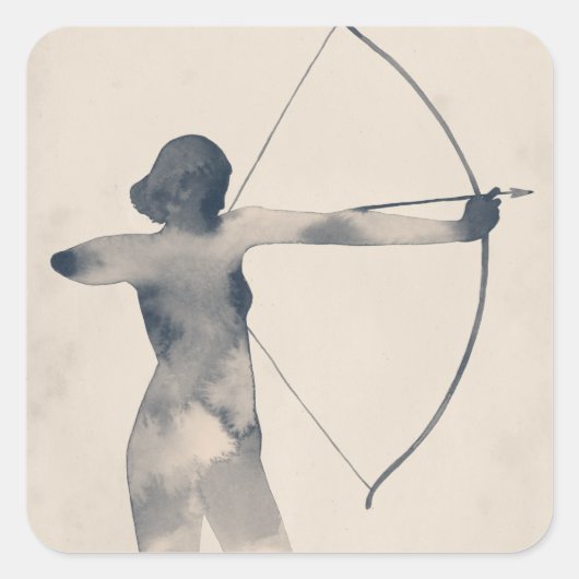 Archeress Watercolor-Silhouette Quadratischer Aufkleber (Vorderseite)