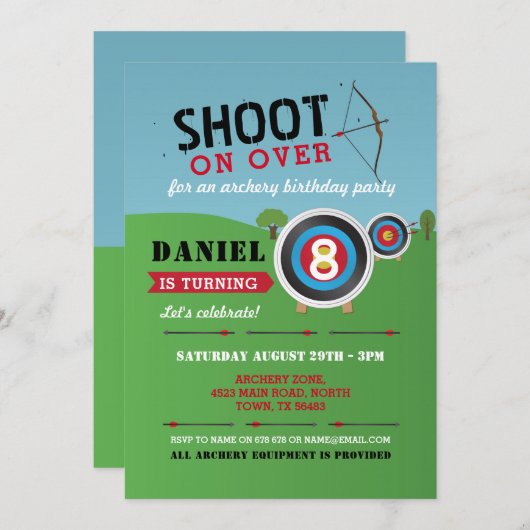 Archery Birthday Einladung Bow Pfeile Ziel (Vorne/Hinten)