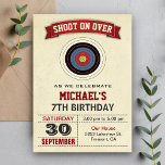 Archery Birthday Party Einladung<br><div class="desc">Amaze your guests with this archery theme birthday party invitation featuring an archery target with modern typography against a vintage beige background. Simply add your event details on this easy-to-use template to make it a one-of-a-kind invitation. Flip the card over to reveal a rustic barn wood texture on the back...</div>