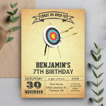 Archery Birthday Party Einladung<br><div class="desc">Erleben Sie Ihren Gast mit dieser Geburtstagsfeier zum Thema Bogenschießen mit einem Bogenschiessen-Ziel und Pfeilen mit moderner Typografie vor Vintagem beigefarbenem Hintergrund. Fügen Sie einfach Ihre Veranstaltungsdetails zu dieser einfach zu bedienenden Vorlage hinzu, um sie zu einer einmaligen Einladung zu machen. Dreh die Karte um eine rustikale Holzstruktur auf der...</div>