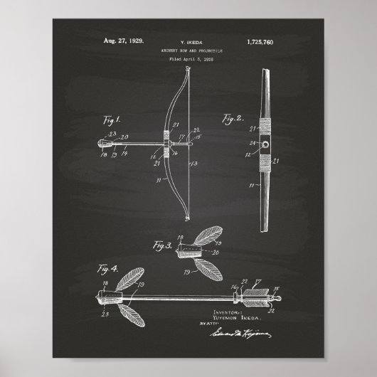Archery Bow 1929 Chalkboard für Patentkunst Poster (Vorne)