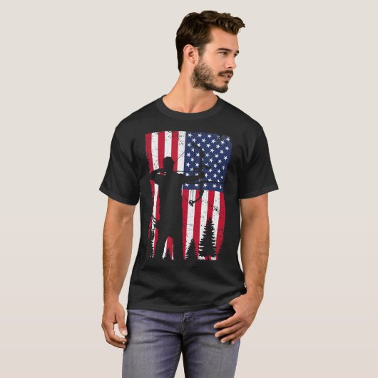 Archery Bow Junting Bow Hunter American Flag T-Shirt (Vorne ganz)