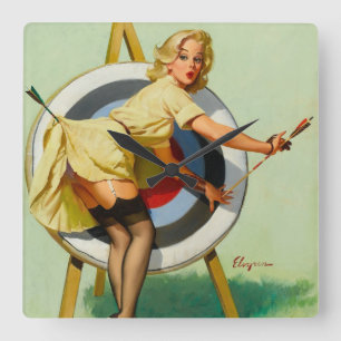 Archery Button-Up Girl Quadratische Wanduhr