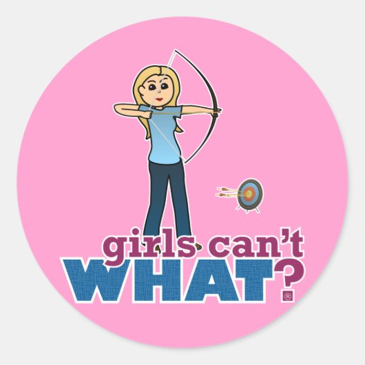 Archery Girl in Blue - Blonde Runder Aufkleber (Vorderseite)