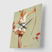 Archery Pin-Up Girl Quadratische Wanduhr (Winkel)