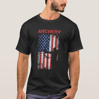 Archery Sports Retro American Flag America USA Bow T-Shirt