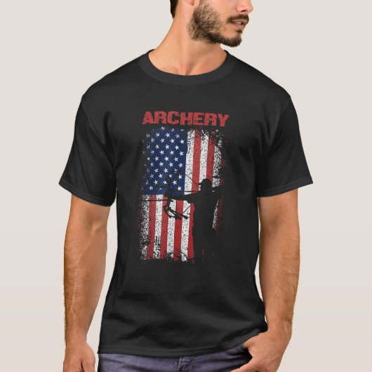 Archery Sports Retro American Flag America USA Bow T-Shirt (Vorderseite)