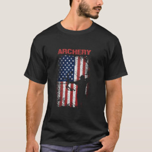 Archery Sports Retro American Flag America USA Bow T-Shirt
