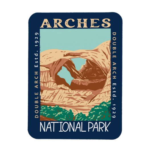 Arches National Park Doppelbogen Retro verzweifelt Magnet (Vertikal)