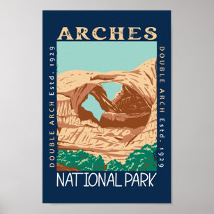 Arches National Park Doppelbogen Retro verzweifelt Poster