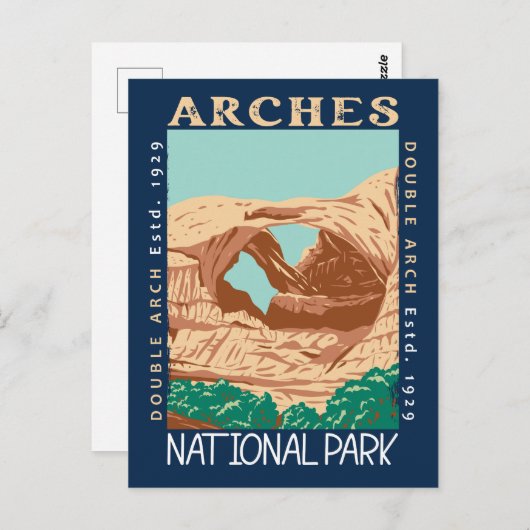 Arches National Park Doppelbogen Retro verzweifelt Postkarte (Vorne/Hinten)
