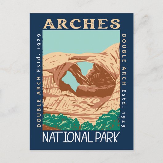 Arches National Park Doppelbogen Retro verzweifelt Postkarte (Vorderseite)