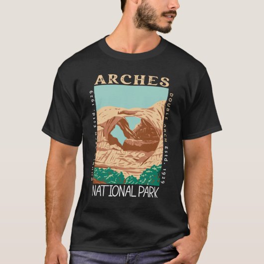 Arches National Park Doppelbogen Retro verzweifelt T-Shirt (Vorderseite)