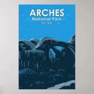 Arches National Park Double Arch Nachthimmel Vinta Poster