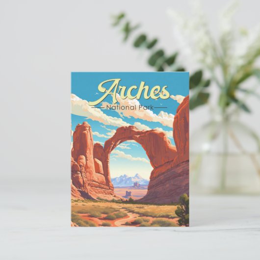 Arches National Park Illustration Retro Postkarte (Stehend Vorderseite)