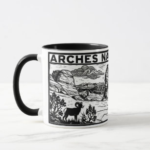 Arches National Park Schwarz Weiß Holzschnitt Lino Tasse