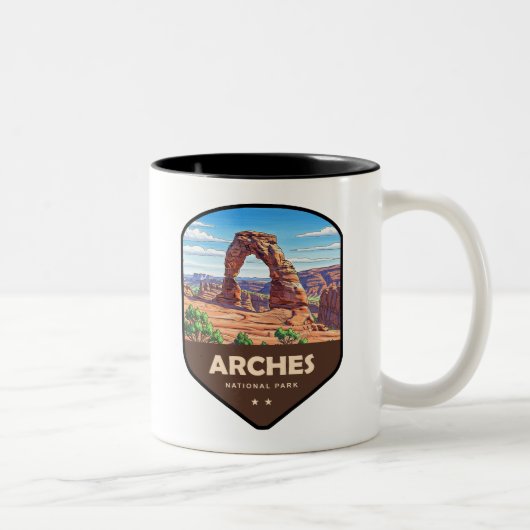 Arches National Park Utah Shield Zweifarbige Tasse (Rechts)