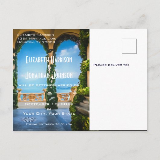 Arches of Italy Elegant Save the Date ZZ Ankündigungspostkarte (Rückseite)