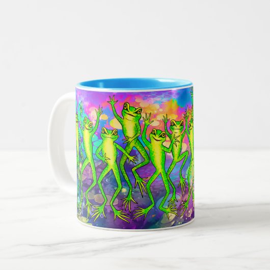 Archey's Frogs auf einem surrealistischen Hintergr Zweifarbige Tasse (Vorderseite Links)