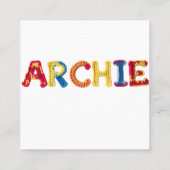 ARCHIE Name in lebendigem Häkelmuster Quadratische Visitenkarte (Rückseite)