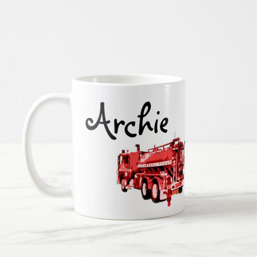 Archie Name mit rotem Feuerwehrfahrzeug, Kaffeetasse (Links)