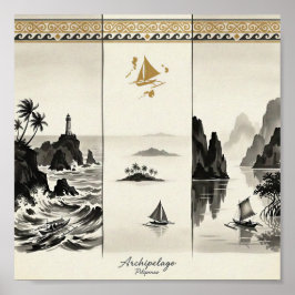 Archipel- Drei Meere der Philippinen Sumi-e Poster