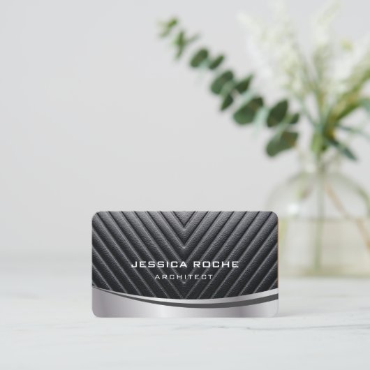 Architect Beruflich Black Silver Metal QR Code Visitenkarte (Stehend Vorderseite)