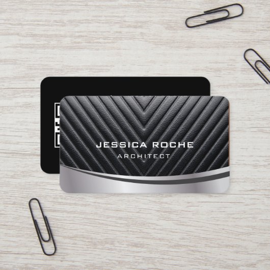 Architect Beruflich Black Silver Metal QR Code Visitenkarte (Vorderseite/Rückseite Beispiel)