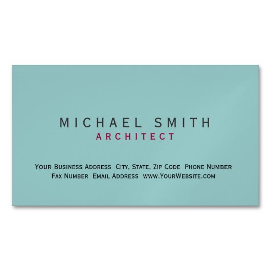 Architect Blue Modern Simple Minimal Business Card Magnetische Visitenkarte (Vorderseite)
