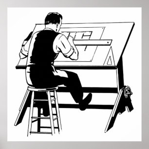 Architect engineer drafting table art illustration poster