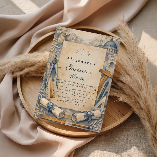 Architect Graduation Blueprint Design Einladung