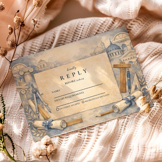 Architect Graduation Blueprint Design RSVP Karte