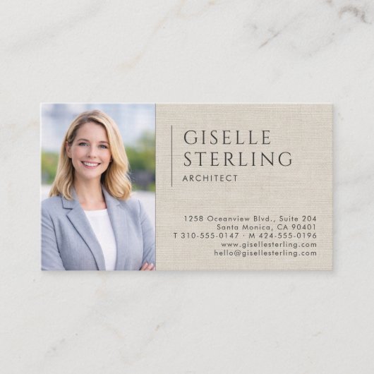 Architect Linen Photo QR Code Visitenkarte (Vorderseite)