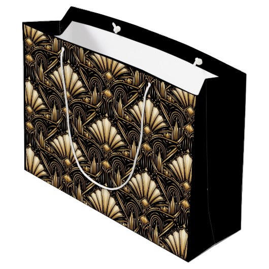 Architectural Art Deco | Black Gold Luxe Gift Bag Große Geschenktüte (Rückseite Schrägansicht)