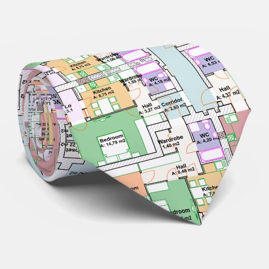 Architectural Blueprint Pattern Men's Neck Tie Krawatte (Gerollt)