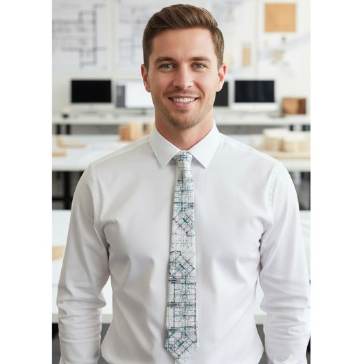 Architectural Blueprint Pattern Men's Neck Tie Krawatte