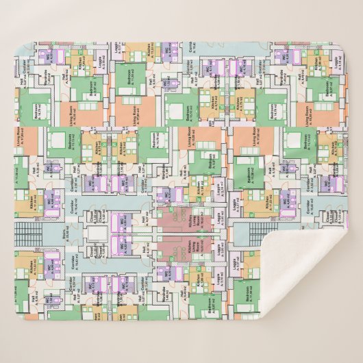 Architectural Blueprint Pattern Throw Blanket Sherpadecke (Vorderseite (Horizontal))
