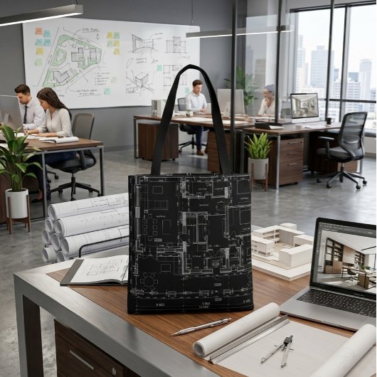 Architectural Blueprint Pattern Tote Bag Tasche
