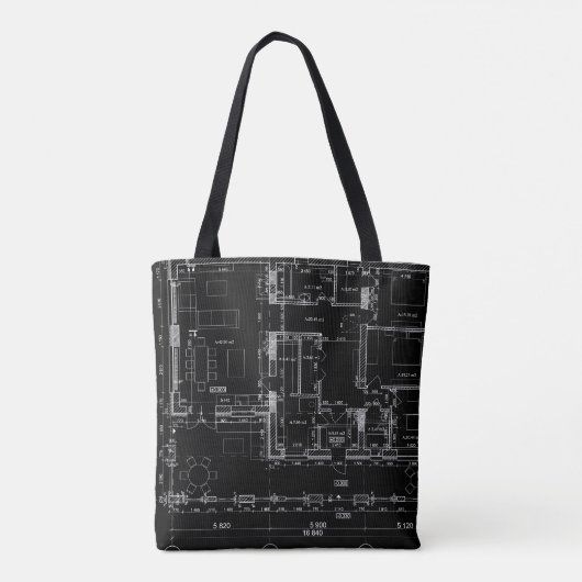 Architectural Blueprint Pattern Tote Bag Tasche (Rückseite)