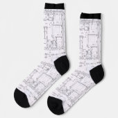 Architectural Blueprint Pattern Unisex Socks Socken (Linkes Detail)