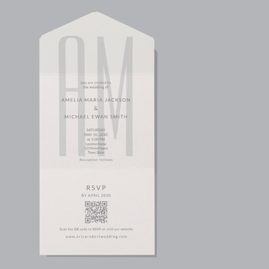 Architectural Monogram Minimal All-in-One Wedding All In One Einladung