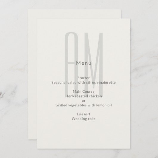 Architectural Monogram Minimal Wedding Menükarte (Vorne/Hinten)