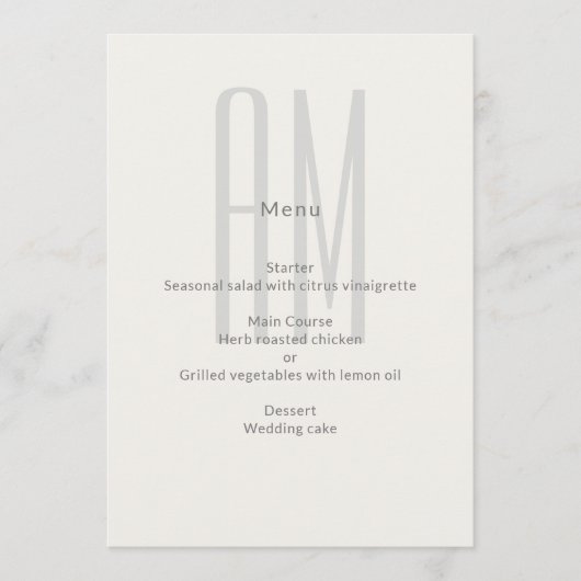 Architectural Monogram Minimal Wedding Menükarte (Vorderseite)