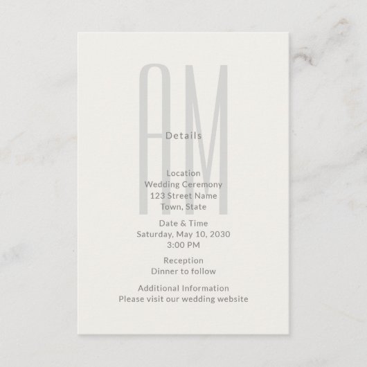 Architectural Monogram Wedding Details Card Begleitkarte (Vorderseite)