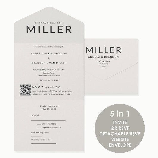 Architectural Surname QR Wedding All In One Einladung